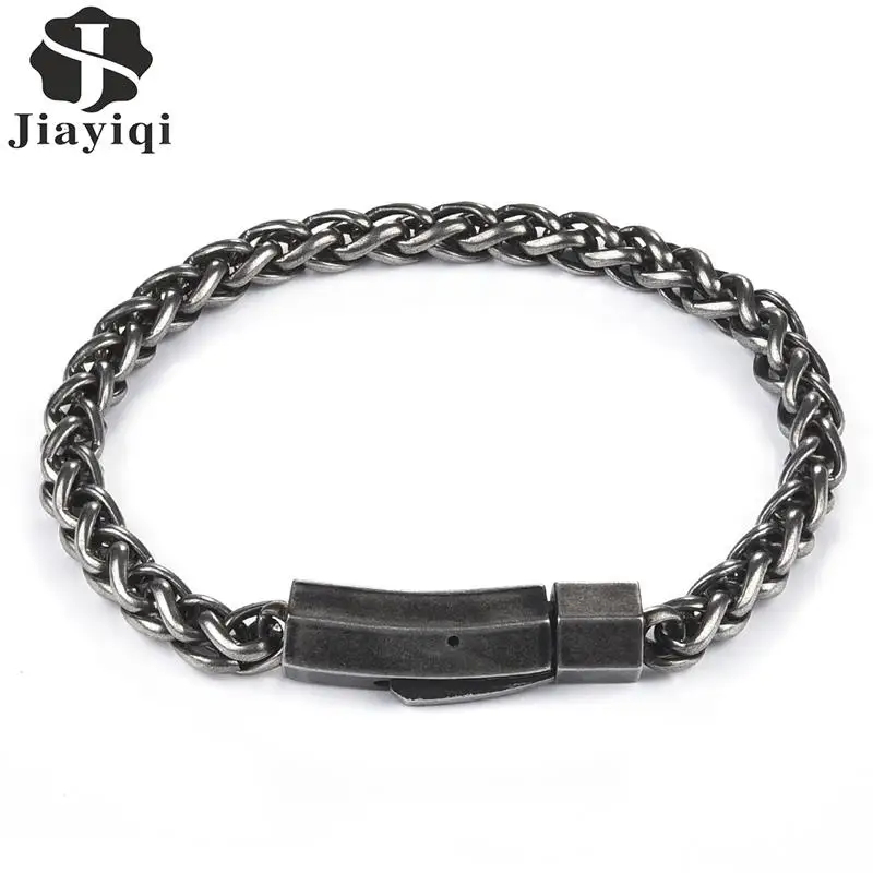 Jiayiqi верёвка из нержавеющей стали цепь магнитный браслет из нержавеющей стали ювелирные изделия Уникальный застежка Браслет Ретро Браслет мужские аксессуары для рук подарки