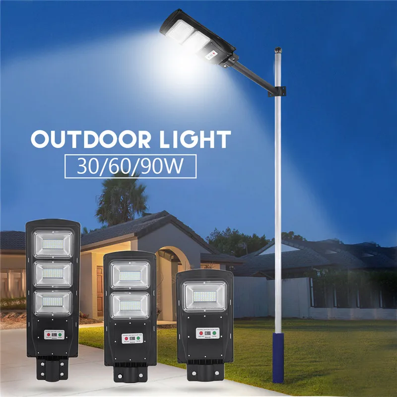  LED Solar Street Light 30W 60W 90W LED Light Radar PIR Motion Sensor Wall Timing Lamp+Remote Waterp - 32968674815