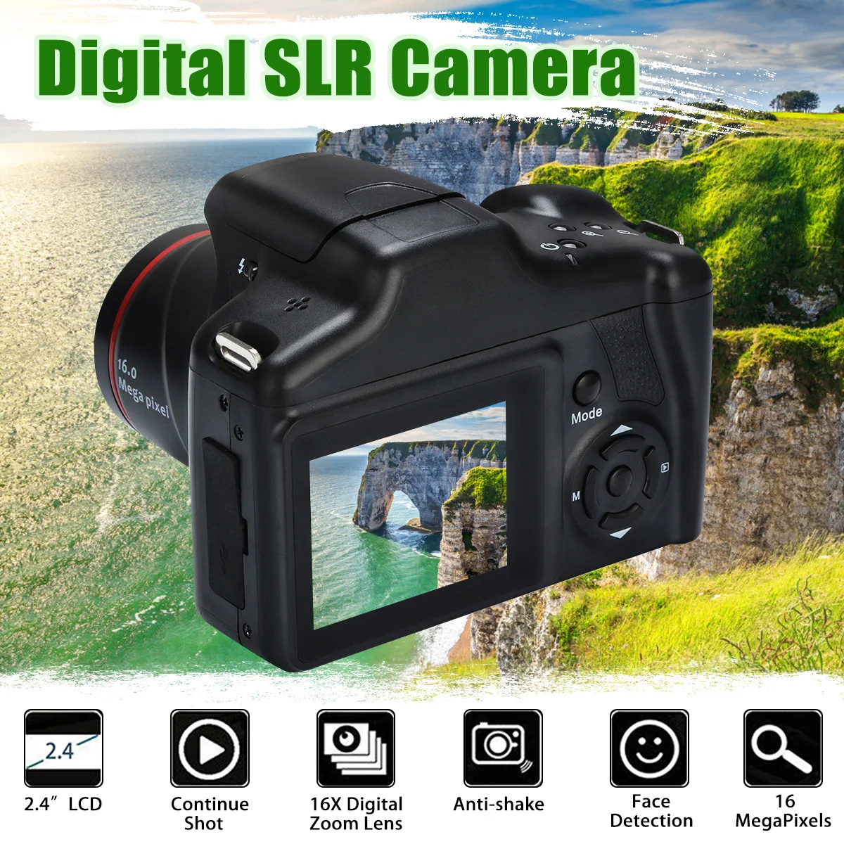 

16MP 1080P 16X Zoom 2.4 Inch TFT Screen Anti-shake Digital SLR Camera with Builte CMOS Sensor Cameras Built-in Microphones