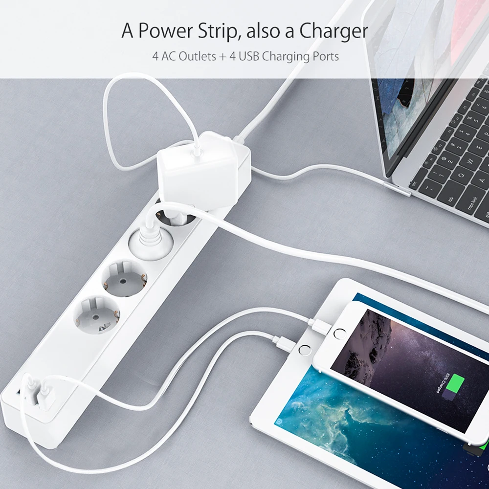 New Arrival RSH EU WiFi Power Strip,Surge Protector with 4 USB and 3 Smart Plug, Compatible with Alexa/Google