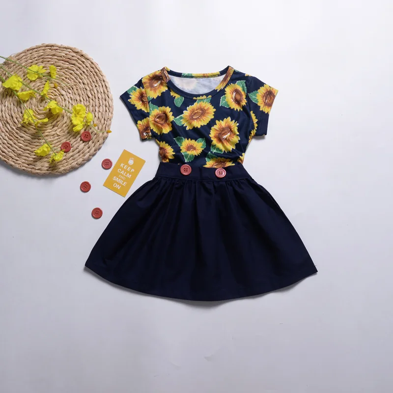 

2pcs Baby Girl Clothes Set Cotton Sunflower T-shirt Short Skirt Suit Twinset Newborn Infant Summer Clothing 0-4 Years Old
