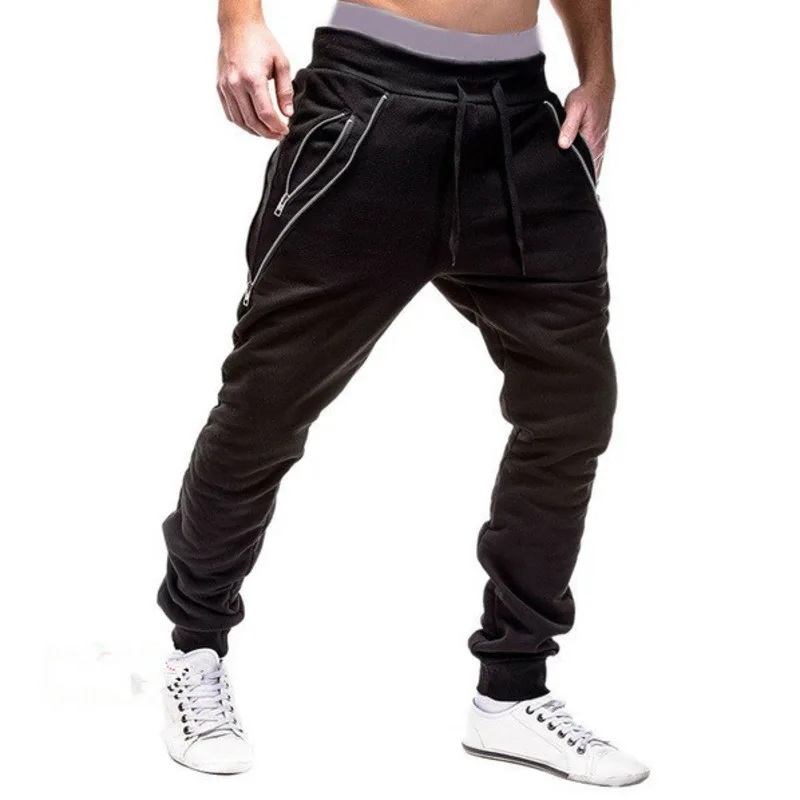 FDWERYNH Hip HopJoggers брюки 2018 тонкий сплошной цвет поддельные молнии длинные мужские