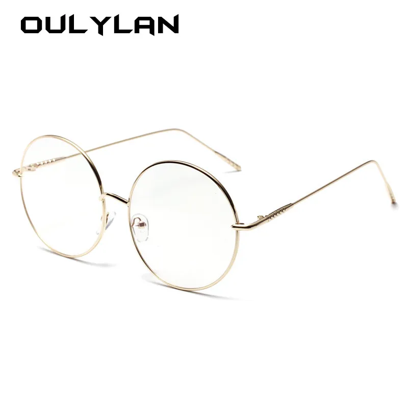 Oulylan, негабаритная оправа для очков, женские круглые стильные прозрачные металлические очки, винтажные черные оптические оправы для очков