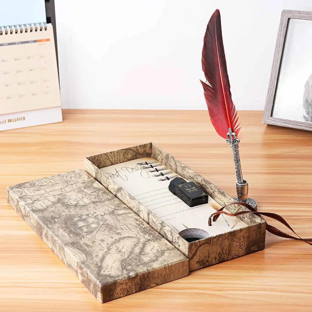

Vintage Fountain Pen With Gift Box Luxury Feather Pen Office Stationery Dip Water Pen European Quill Ink pen Suit Writing Tool