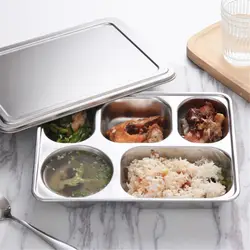 Нержавеющая сталь тарелка еда контейнеры лоток обед коробок с крышкой для столовой Ресторан посуда контейнер кухня интимные аксессуары