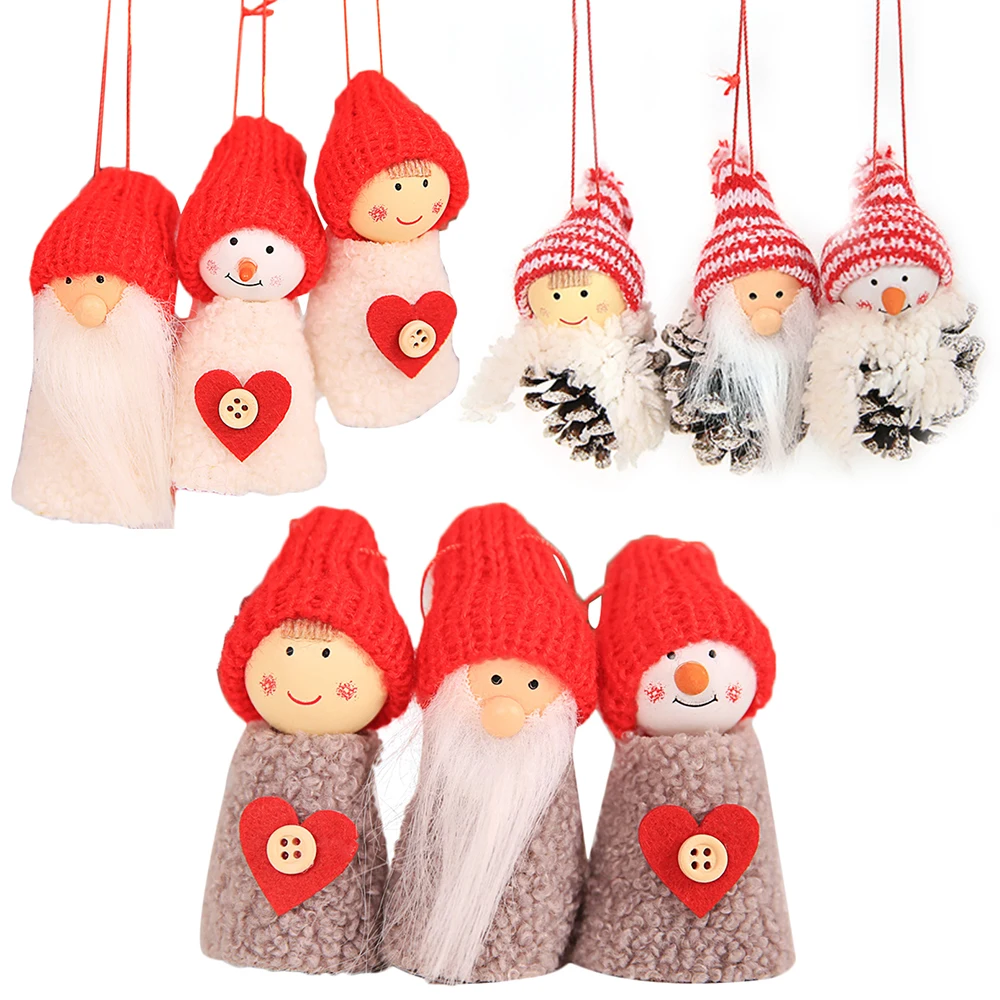 

3pcs/set Christmas Doll Hanging Santa Claus Pendant Xmas Tree Snowman Ornament Christmas Holiday Decorations Fireplac For Home