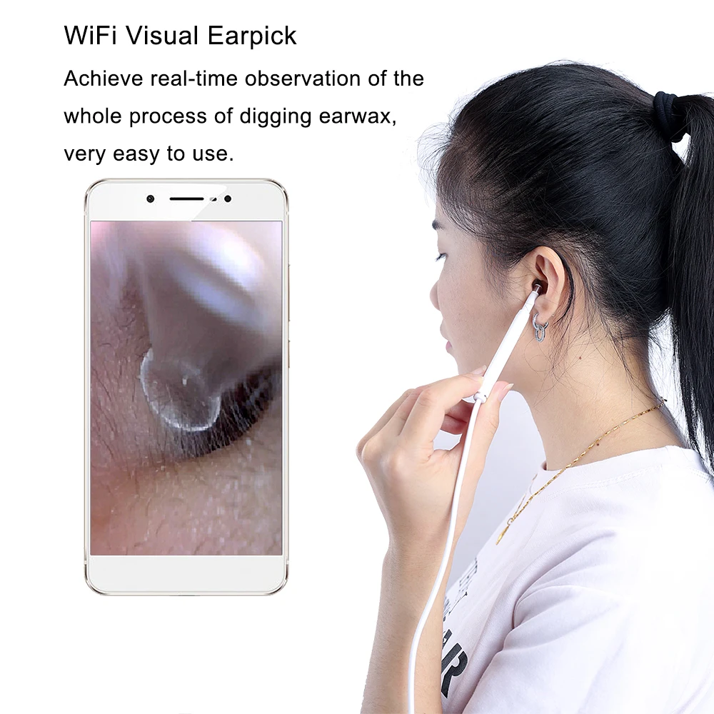 

Wireless Otoscope WiFi Endoscope Camera Ear Wax Cleaning Tools 5.5mm HD 720P Lens Visual Earpick for IOS Android MAC Phone PC