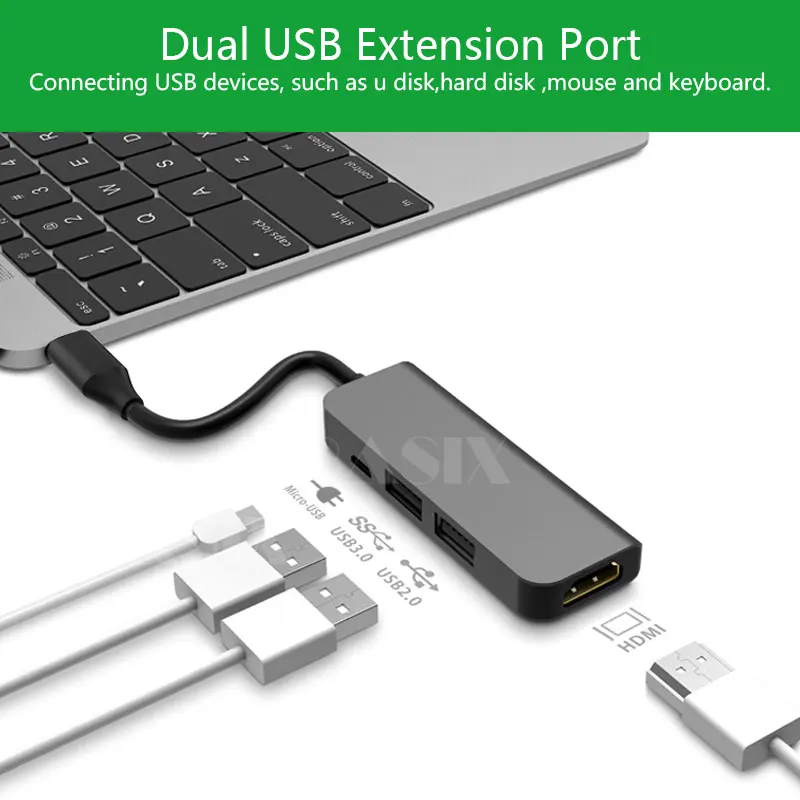 Basix USB C концентратор USB C к HDMI 4 K концентратор USB 3,0 USB2.0 адаптер Micro Зарядка через usb Порты и разъёмы для MacBook pro samsung Galaxy S8 Тип c концентратора