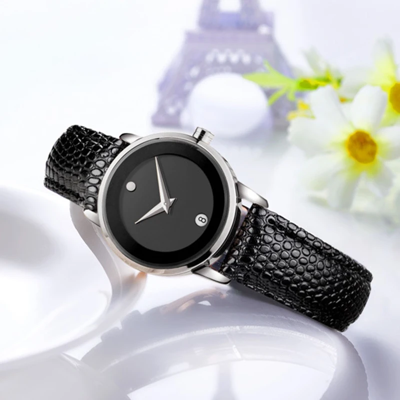 Kopen DOM vrouwen Lederen Horloge Ronde Dial Waterdicht Quartz Mode Horloge GS 1075 1M