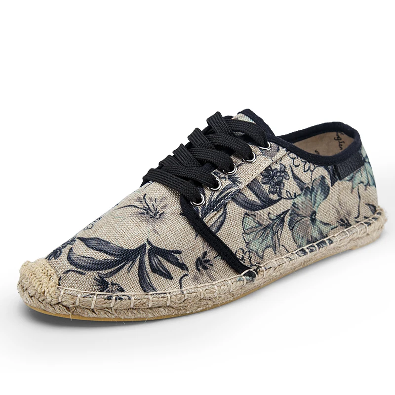 

Mens Espadrilles Shoes Summer Canvas Hemp Rope Shoes Lace Up Breathable Men's Footwear Shoes