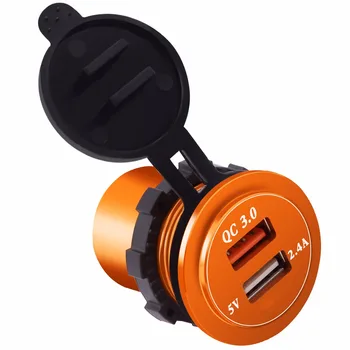 

Car Electronics Parts 12V-24V QC3.0 Dual USB Car Motorcycle Charger Waterproof Cigarette Lighter Socket Power Adapter Yellow