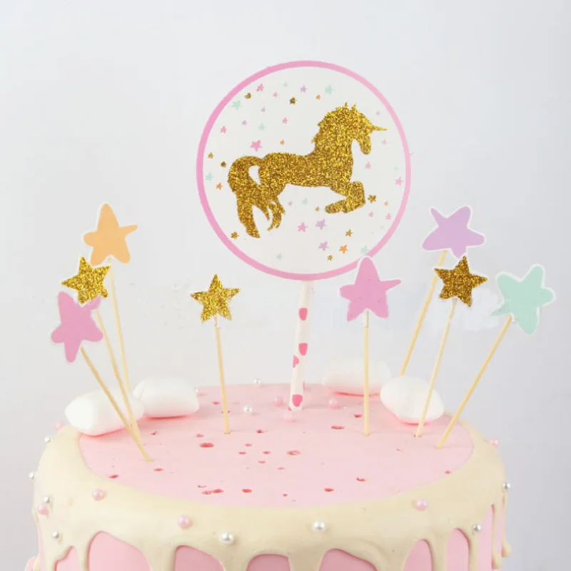 

1 set Kawaii new Unicorn Cake Topper Birthday Party Decoration Kids Paper Star Cupcake Toppers Unicorn Party Decoration