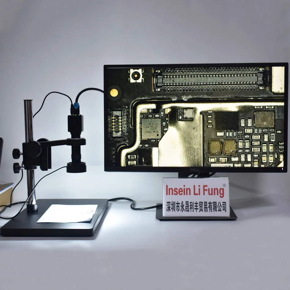 

1080P HDMI Video Microscope Camera+High Working Distance Large Field of View 5X-100X C-mount Lens+Large Bracket+LED Light Source