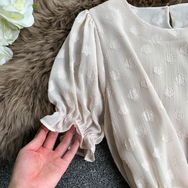 2019 новые модные женские платья летнее платье с круглым вырезом пышные рукава