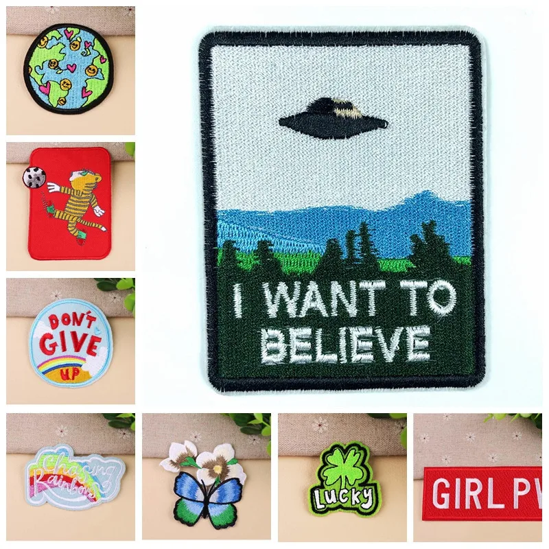 

Originality Lucky clover Patches Square Embroidered Iron on Butterfly Patches for Clothing DIY Clothes Stickers Astronaut Badges