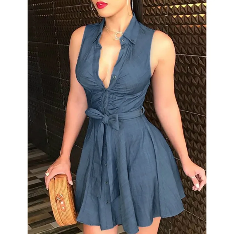sleeveless denim mini dress