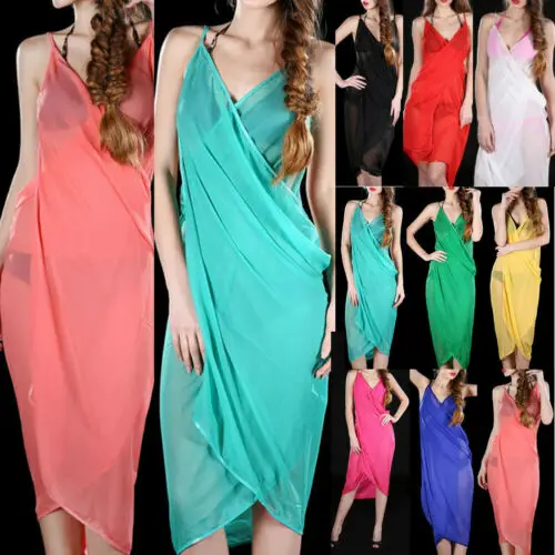 

Mesh Summer Beach Dress Women Summer Holiday Bathing Suit Sleeveless Strap Cover Up Pure Color Ladies Casual Sun Dress Cover-Ups