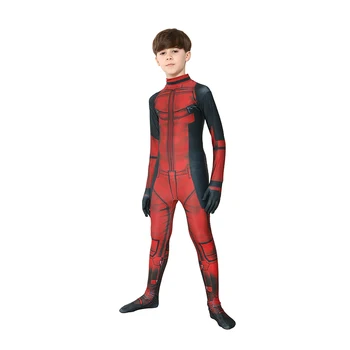 Child Boys Deluxe Deadpool Skintight Spandex Zentai Suit Kids Halloween Cosplay