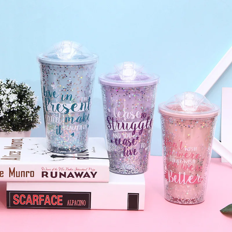 

Shining Stars Mugs With Straw BPA Plastic Coffee Cups Outdoor Travel Portable Tea Milk Insulated Cute Cup Creative Gift