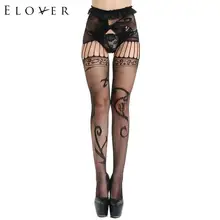 Elover пикантный чулок для женщин ночное белье сексуальные чулки Цветочные Сетки промежность кружева высокие прозрачные колготки черные летние с открытой талией