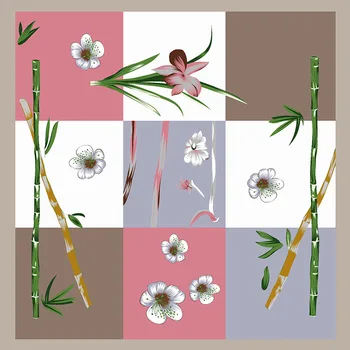 

Women's 2019 spring and summer wild bamboo flower pattern printing 90*90cm street simulation silk satin square scarf