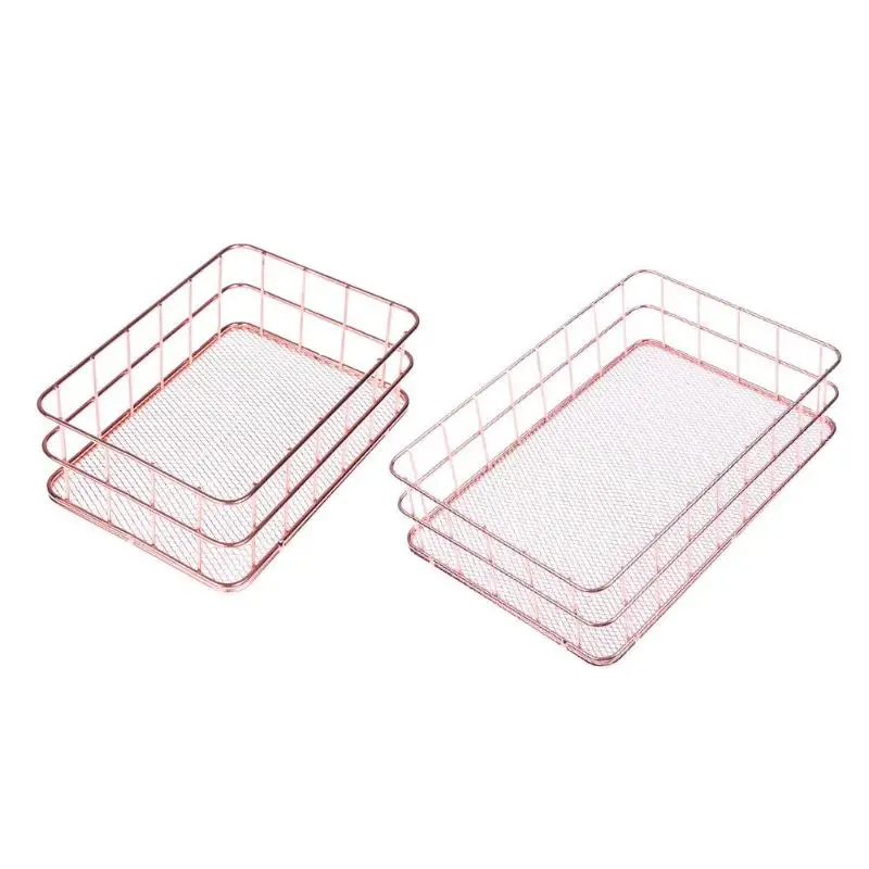

Nordic Style Rose Gold Wrought Iron Storage Basket Desktop Organizer Box