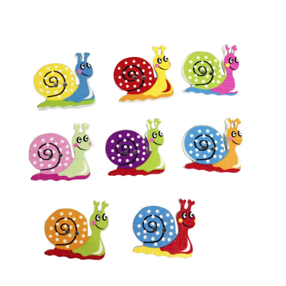 

50 Pcs Snail Cartoon Colorful Wooden Snaps DIY Snaps Wooden Buttons for DIY Craft Sewing Scrapbook Kniting
