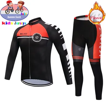 

nw 2019 Winter Fleece Thermal Cycling Clothing Set for Children Team Long Sleeve Cycling Jersey Wear Ropa Ciclismo Girls Boys