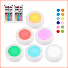 1/3/6 шт RGB светодиодный светильник для шкафа Беспроводной датчик касания с регулируемой яркостью под кабинет свет светодиодный свет Puck для шкафа Ночная огни