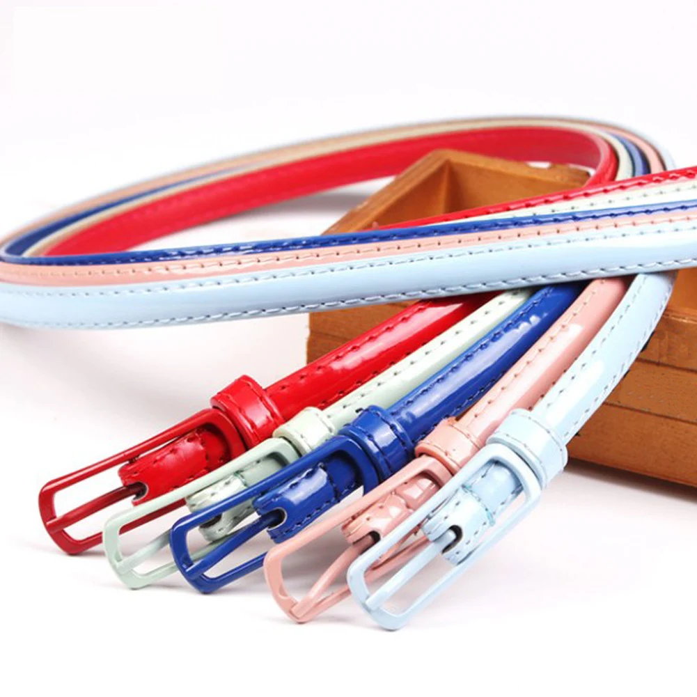 

Patent Leather Thin Belt Pin Buckle Waistband Dress Skirts Clothes Belt Women Dress Belts Solid Color Leather Candy Color Belts