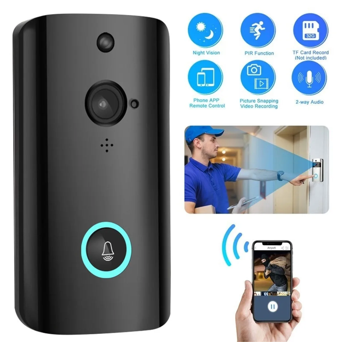 

M9 Video doorbell 720P/ 15fps 100MP WIFI XSH CAM /UBELL-APP Two-way voice intercom