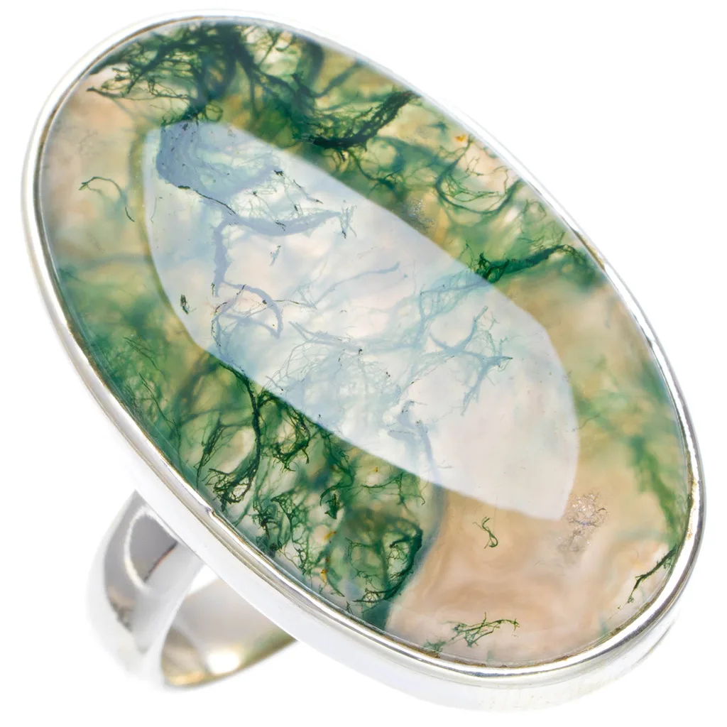 

Natural Moss Agate Handmade Unique 925 Sterling Silver Ring 6.5 A1147
