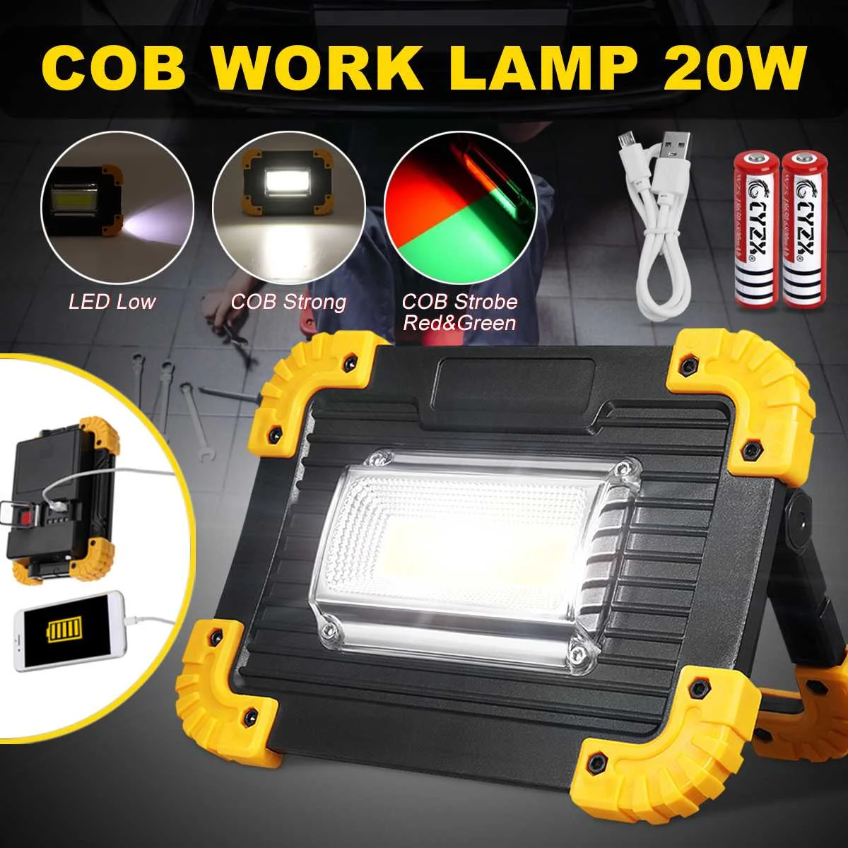

20W COB LED Work Light Portable USB Lamp Floodlight Outdoor Camping Emergency Lantern