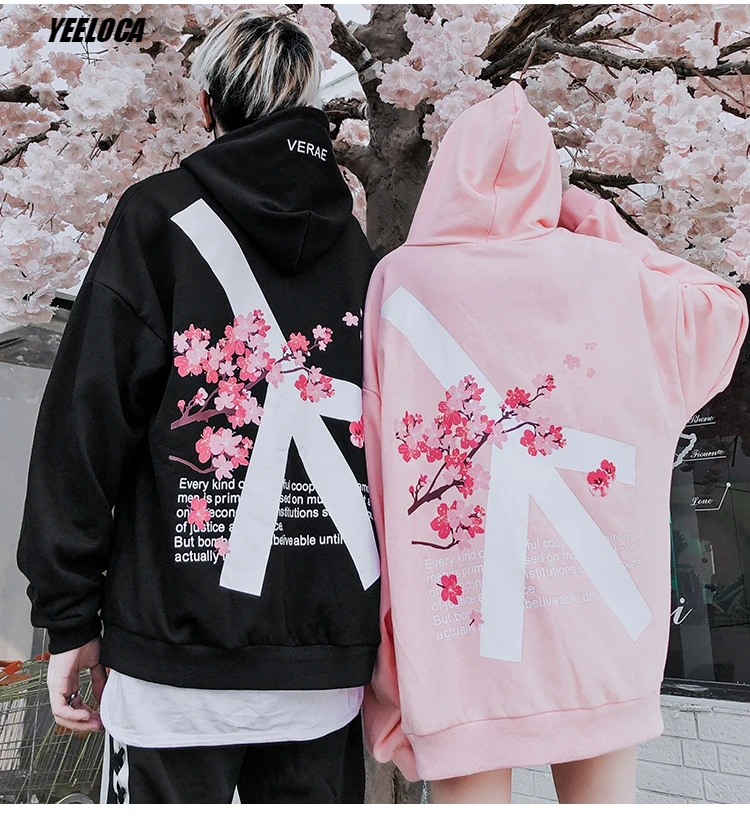 Beste 2018 Winter modis Cherry Blossom Print Hoodie Streetwear Hip Hop oversize Vrouwen Mannen Unisex Katoen Sweatshirts Retro Hoody