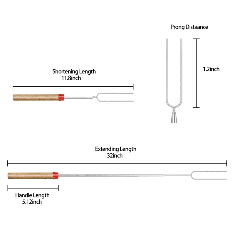 Палочки для жарки зефира, 10 комплектов шашлыков для барбекю, 32 дюйма Расширенная вилка Smores для хот-догов с деревянной ручкой для костра