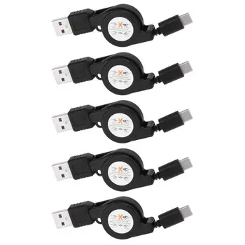 

5Pcs USB Type-C USB3.1 Retractable Cable Data Sync Charger Charging Cable Compatible with any cell phone with Type-C port