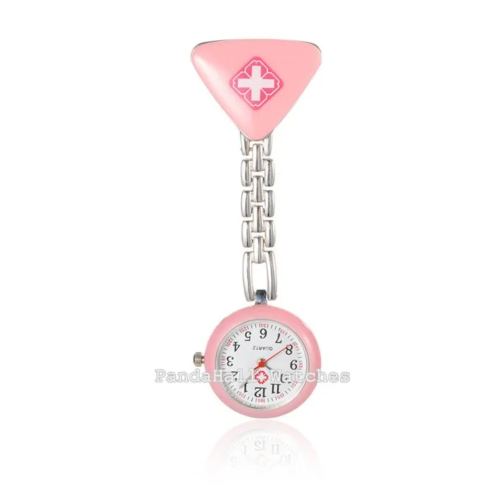 

Alloy Red Cross Nurse Table Pocket Watches with Alloy Enamel Triangle Table,Metal Chains and Iron Clips,86mm; Watch Head: 29x8mm