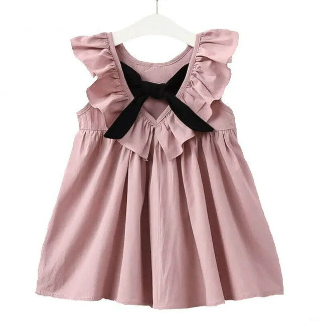 

2018 New Kids Clothes Female Baby Girl Solid Color Sleeveless Pure Color Butterfly Dress Princess Dress Bow Vest Dresses 1-4Y
