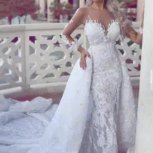 Новая мода кружево Свадебные платья vestidos de novia Съемная пышное свадебное платье со шлейфом с длинным рукавом