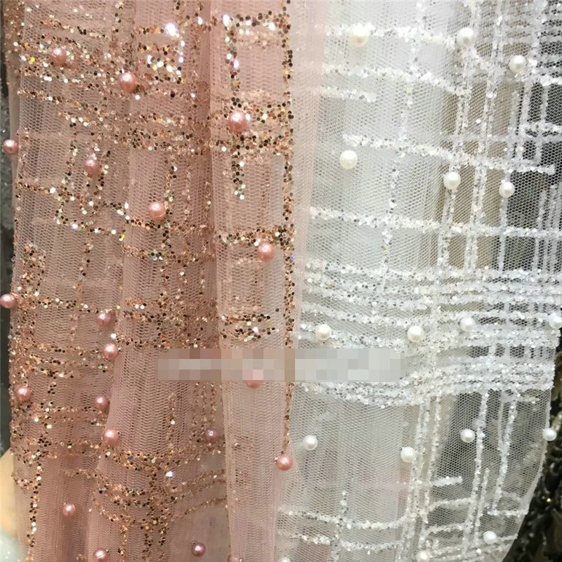 

Hot sale strips pattern with Full Glued Glitter Sequins and beads Fabric 2 yards per piece ZP6a French Net Lace Fabric