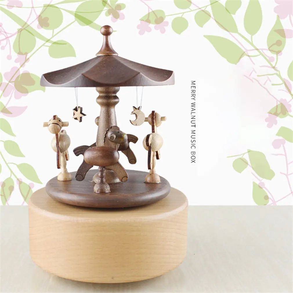 

Wooden Music Box Creative Cute Carousel Musical Boxes Wood Crafts Home Decoration Gift Present For Kids