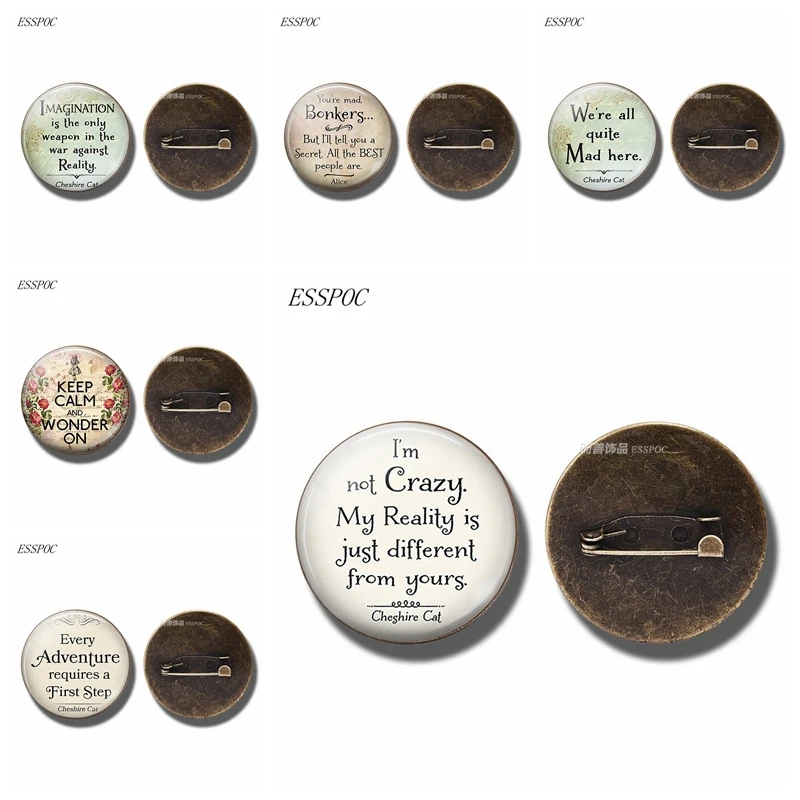 

I'm Not Crazy Cheshire Cat Quote Jewelry Glass Dome Cabochon Brooch Alice In Wonderland Clothing Fashion Accessories Gift