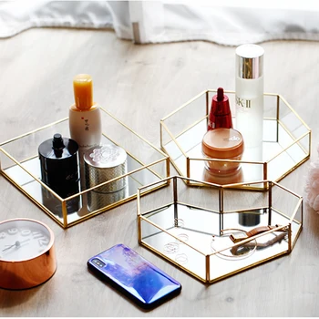 

1pc Ornate Glass Cosmetic Organizer Tray Dresser Dish Display Holder For Perfume Countertop Vanity Jewelry Trinket