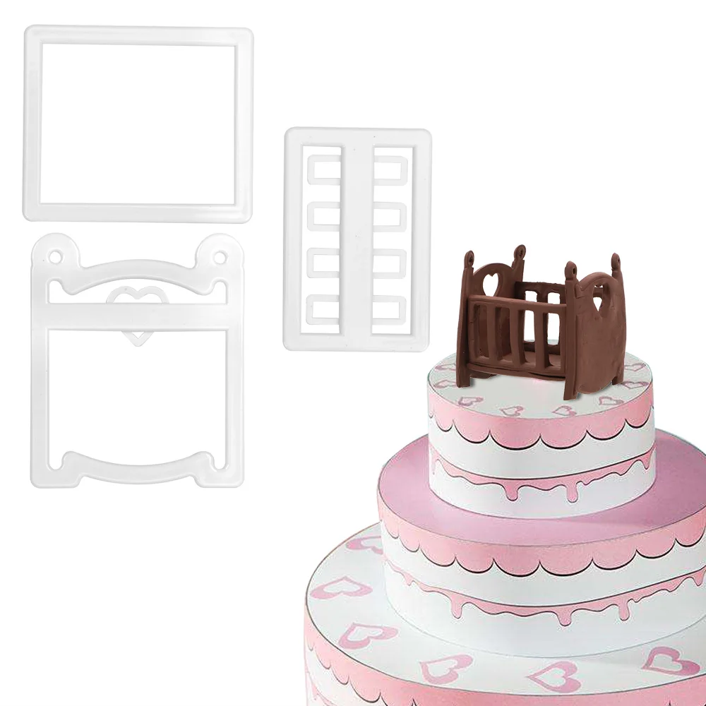 

3pcs/set Cookies Biscuits Mold Baby`s Bed Fondant Cutter Mold Sugar Craft Tool Bakeware Infant Bed Shape DIY Cake Mold