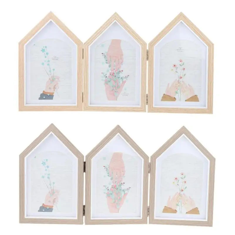 

Rooftop Wooden Photo Frame 3 Opening Hinged Triple Picture Frames Crafts