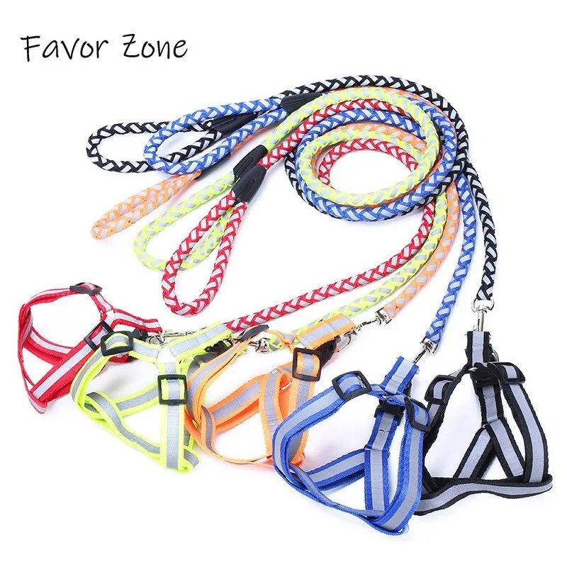 

Nylon Dog Harness Reflective Pet Dog Collar Leash Vest Set Adjustable Puppy Harnesses Small Medium Large Dogs Cats pets products