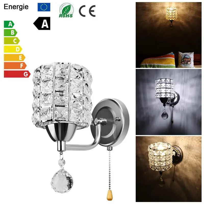 

Modern Wall Lamp Crystal Wall Hanging Crystal Lamp Pendant Wire Switch AC 85-250V E14 Socket (Not Including Light Bulb)