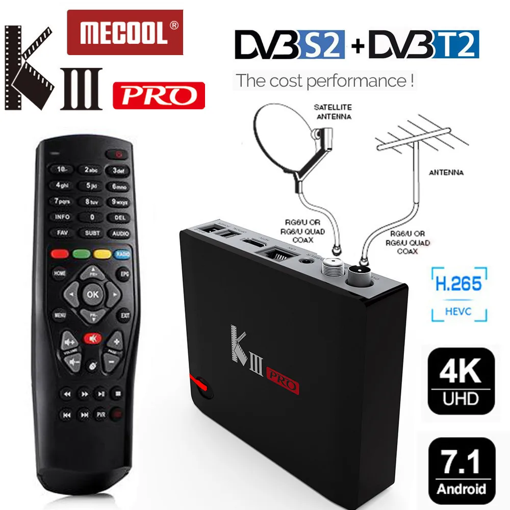 

MECOOL All In One 4K 3G Ram Android 7.1 DVB-T2 Terrestrial DVB-S2 Satellite TV Tuner Combo Bluetooth Wifi Cline Biss Smart Box