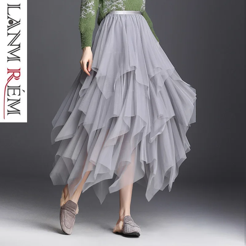 LANMREM 2020 New Korean Style Fashion Loose Irregular Mesh Patchwork Skirt For Women's Summer Casual Bottoms QG193 | Женская одежда