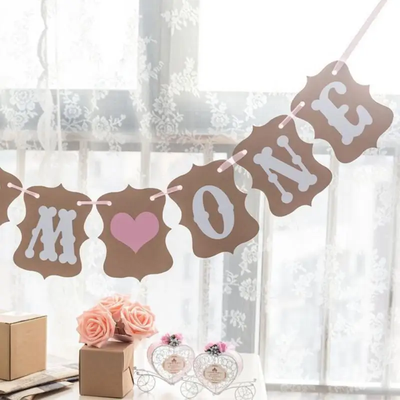 I Am One Banner 1st Birthday Baby Boy Girl Party Decorations First Year Kraft Paper Garland Bunting Party Supply 15*11cm